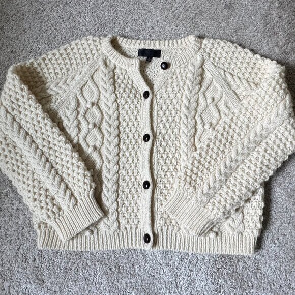 NILI LOTAN 100% PERUVIAN WOOL CHUNKY CABLE KNIT CARDIGAN HAND KNIT VINTAGE STYLE - Picture 6 of 10